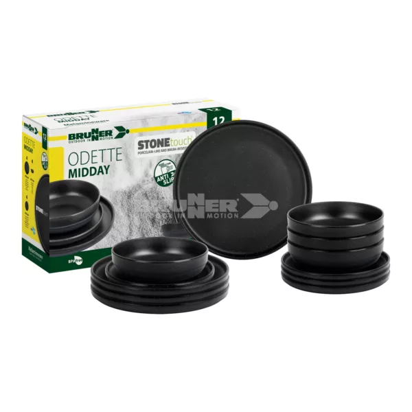 BRUNNER ODETTE DOUBLE BLACK MIDDAY 12 PIECE MELAMINE SET Grantham's